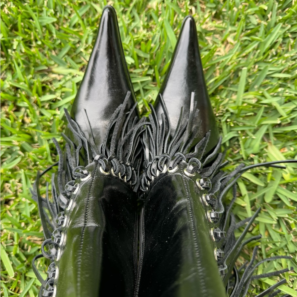 Jeffrey Campbell Fringe Black Women's Heeled Boots - Picture 12 of 16
